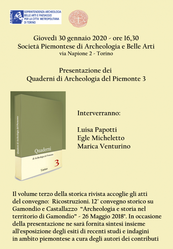 PRESENTAZIONE DEI QUADERNI DI ARCHEOLOGIA PIEMONTE 3