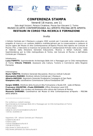 MUSEO DI ARTE CONTEMPORANEA ALL’APERTO PISCINA ARTE APERTA - RESTAURI IN CORSO TRA RICERCA E FORMAZIONE